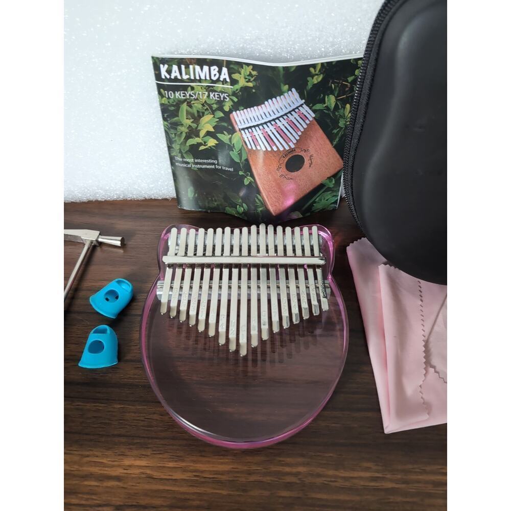 Kalimba 17 Key Professional Acrylic Thumb Piano Chromatic Cute Cat Pink New